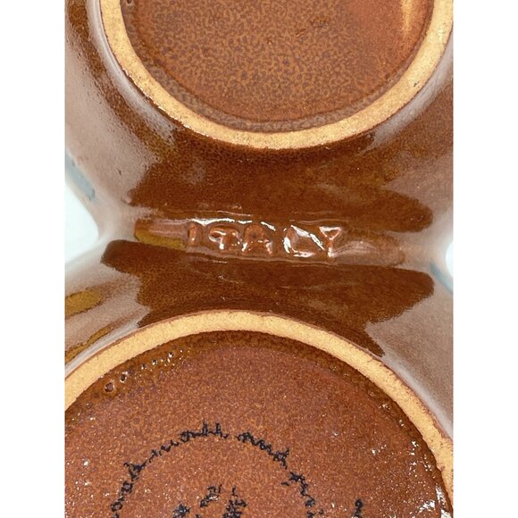 Modigliani Italy Terra Cotta Glazed Pottery Small Double Side Dish Condiment EUC - Picture 12 of 16